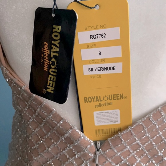 🆕 May Queen Silver Nude Split-hem Long Dress - Picture 12 of 12